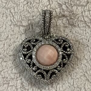 Judith Ripka Sterling Silver Pink Quartz and Diamonique Heart Pendant Enhancer